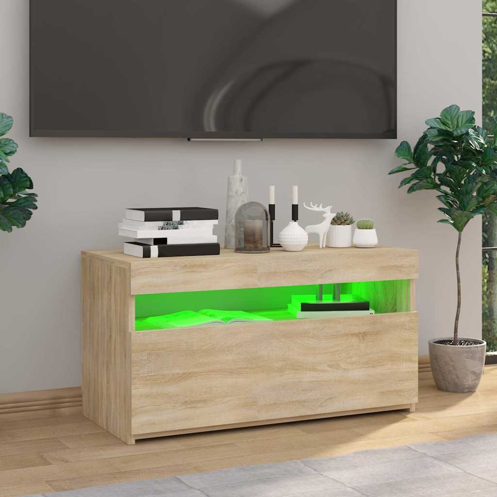 804397 vidaXL TV Cabinet with LED Lights Sonoma Oak 75x35x40 cm