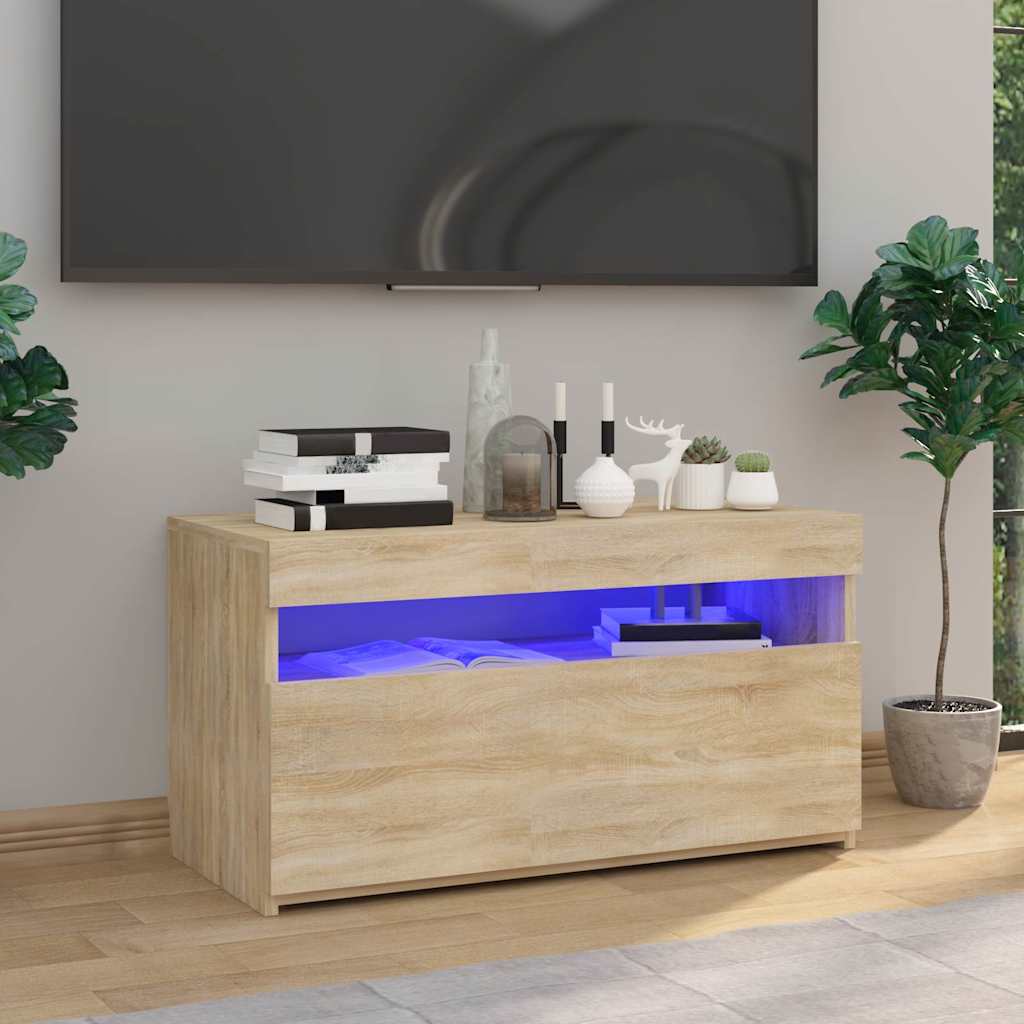 804397 vidaXL TV Cabinet with LED Lights Sonoma Oak 75x35x40 cm