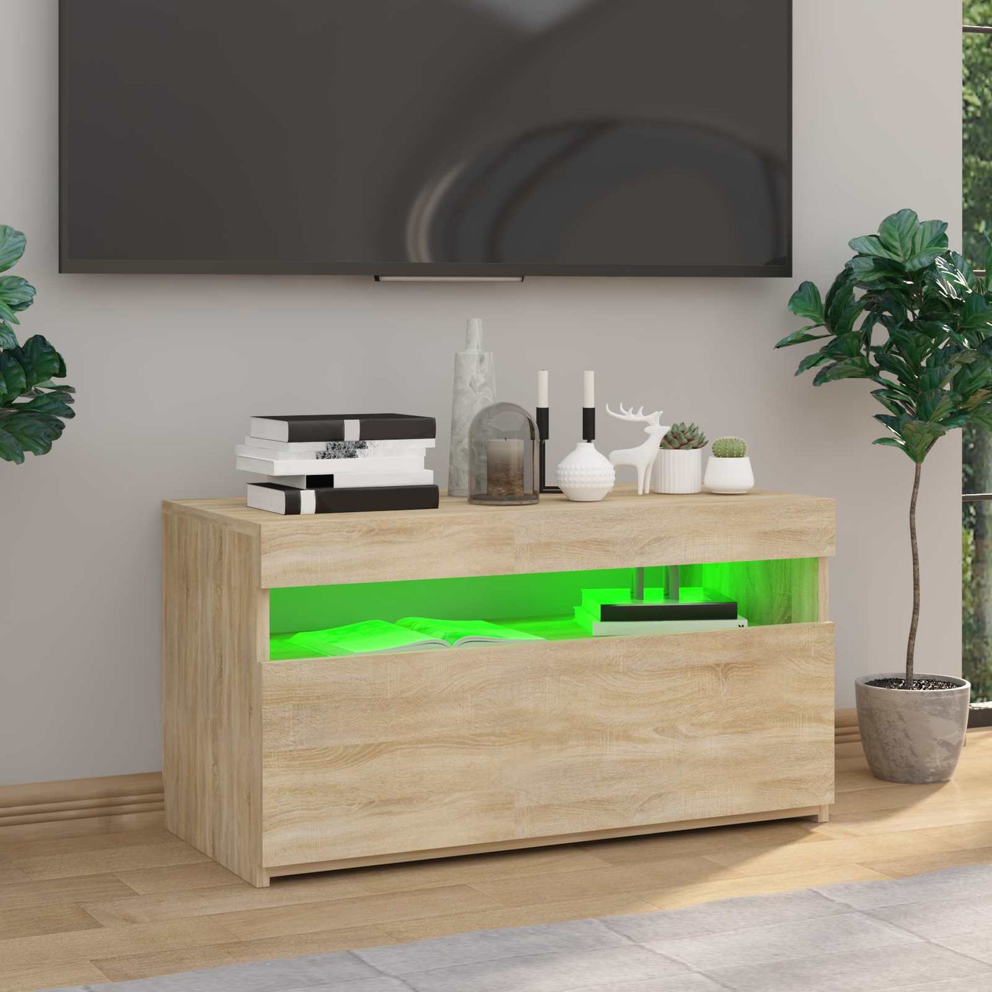 804397 vidaXL TV Cabinet with LED Lights Sonoma Oak 75x35x40 cm