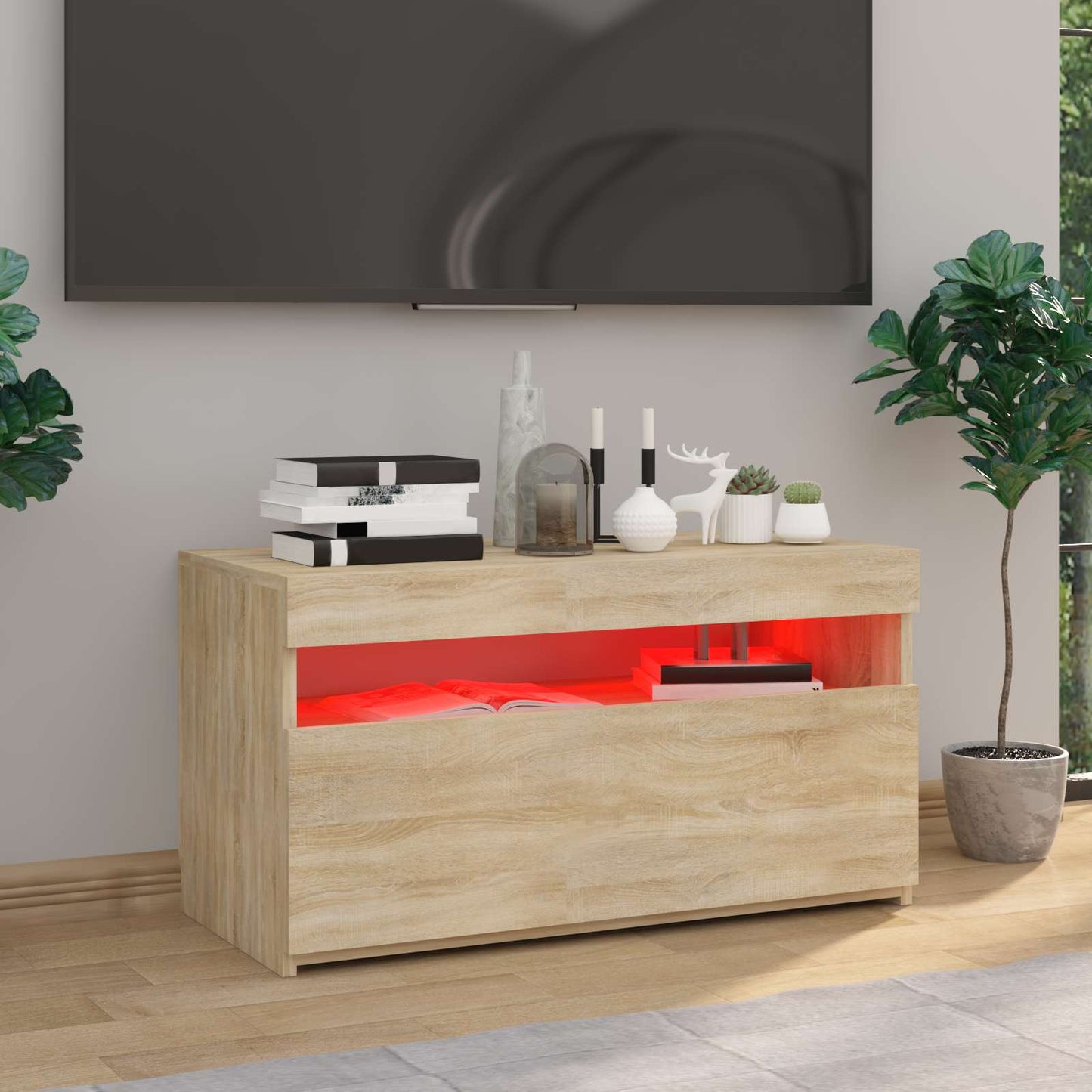 804397 vidaXL TV Cabinet with LED Lights Sonoma Oak 75x35x40 cm