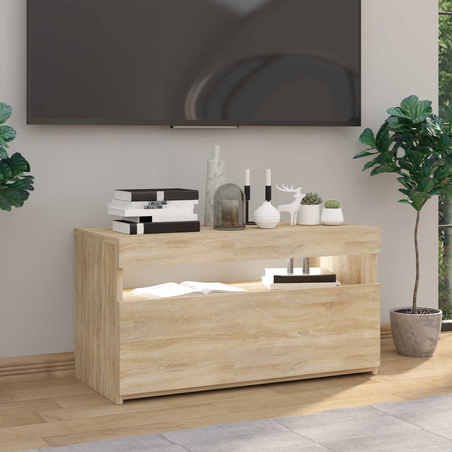 804397 vidaXL TV Cabinet with LED Lights Sonoma Oak 75x35x40 cm