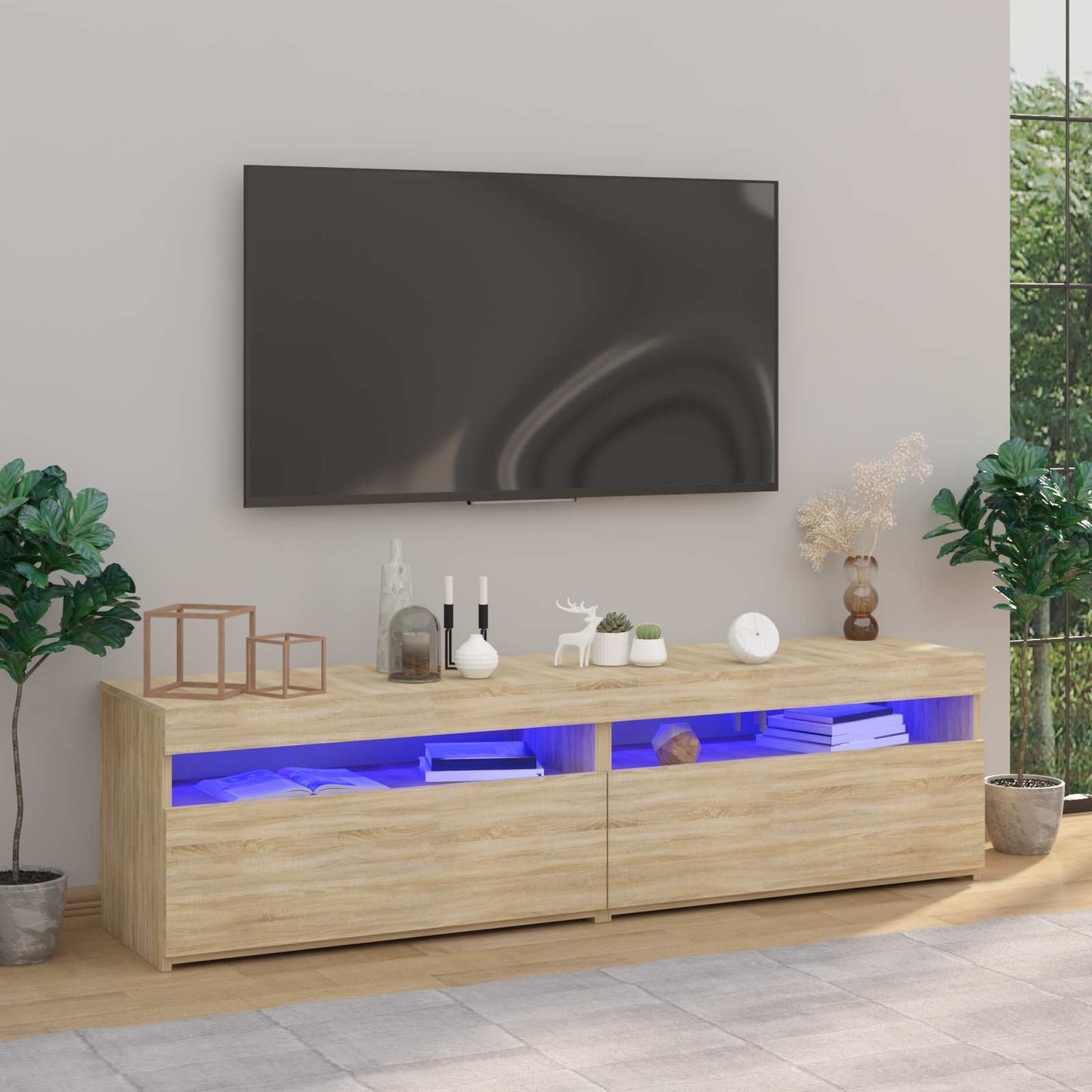 804398 vidaXL 2 Piece TV Cabinet Set with LED Lights Sonoma Oak 75x35x40 cm