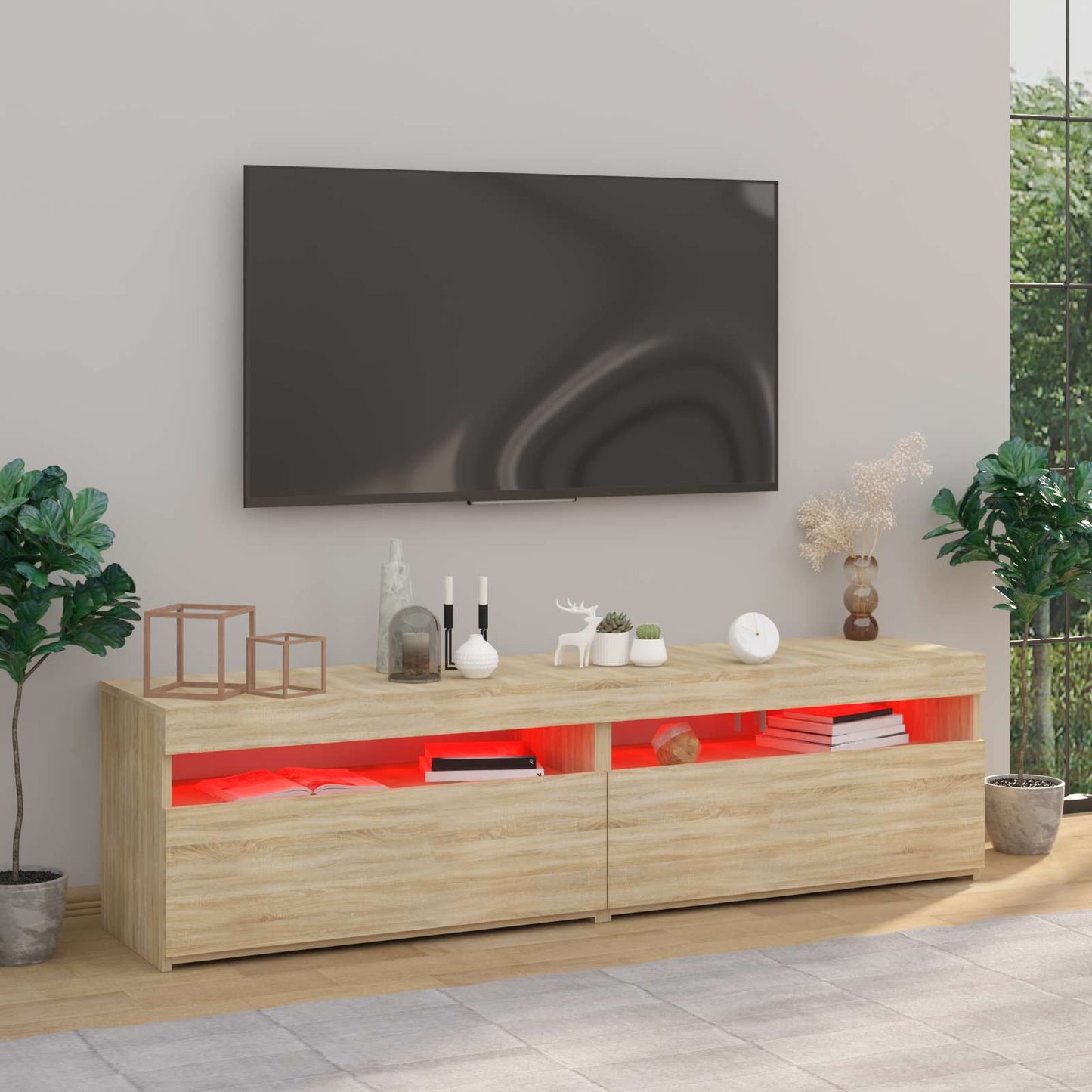 804398 vidaXL 2 Piece TV Cabinet Set with LED Lights Sonoma Oak 75x35x40 cm