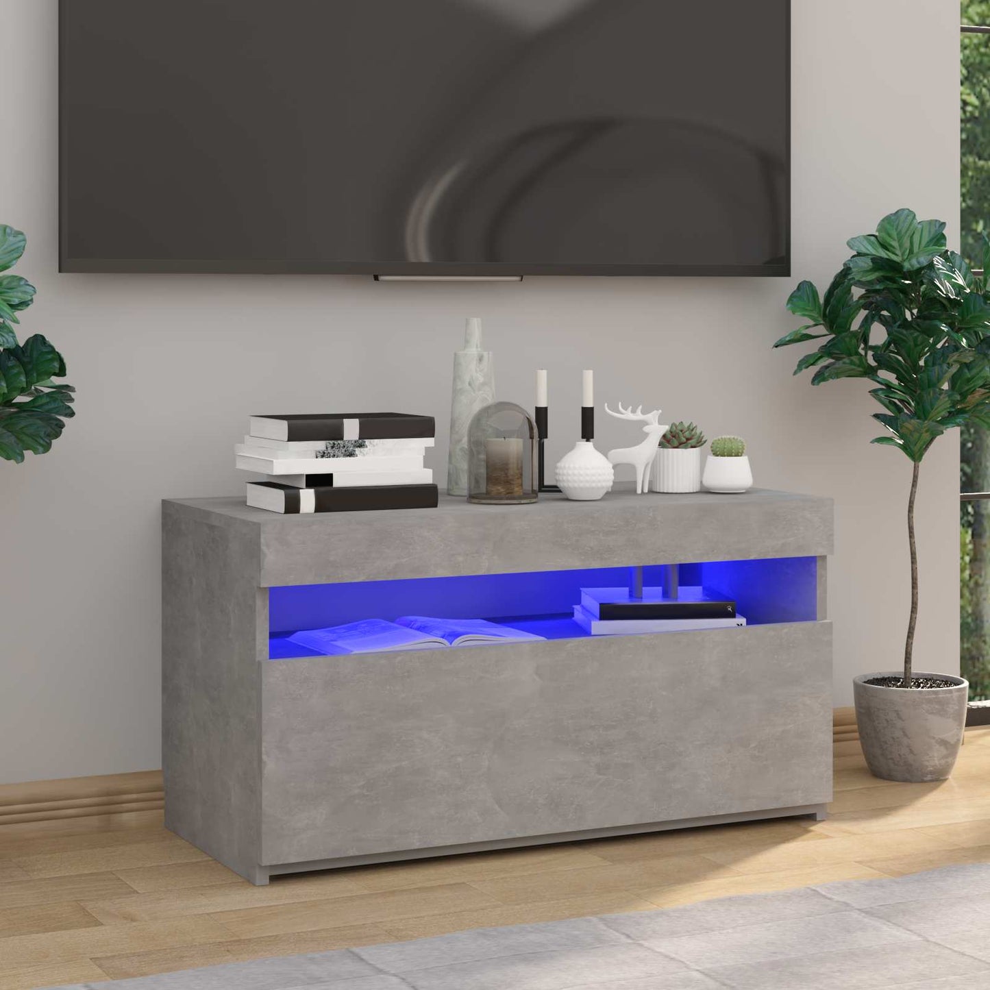 804399 vidaXL TV Cabinet with LED Lights Concrete Grey 75x35x40 cm