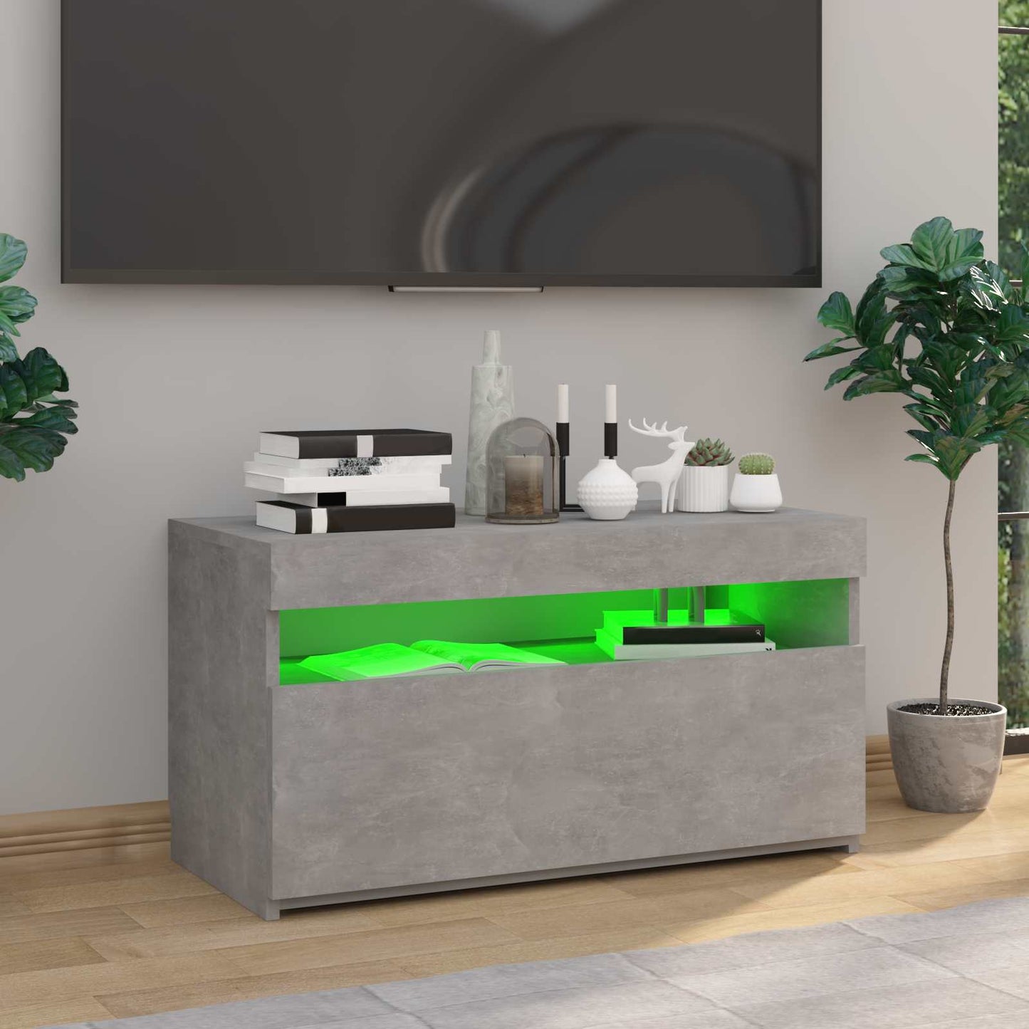 804399 vidaXL TV Cabinet with LED Lights Concrete Grey 75x35x40 cm