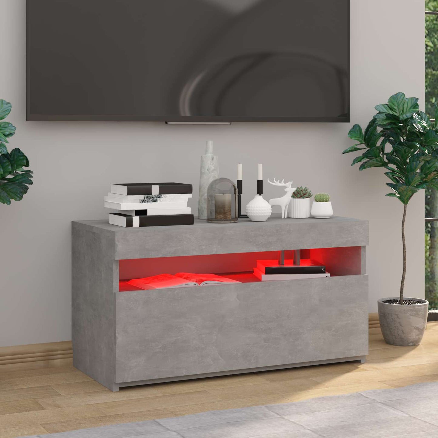 804399 vidaXL TV Cabinet with LED Lights Concrete Grey 75x35x40 cm