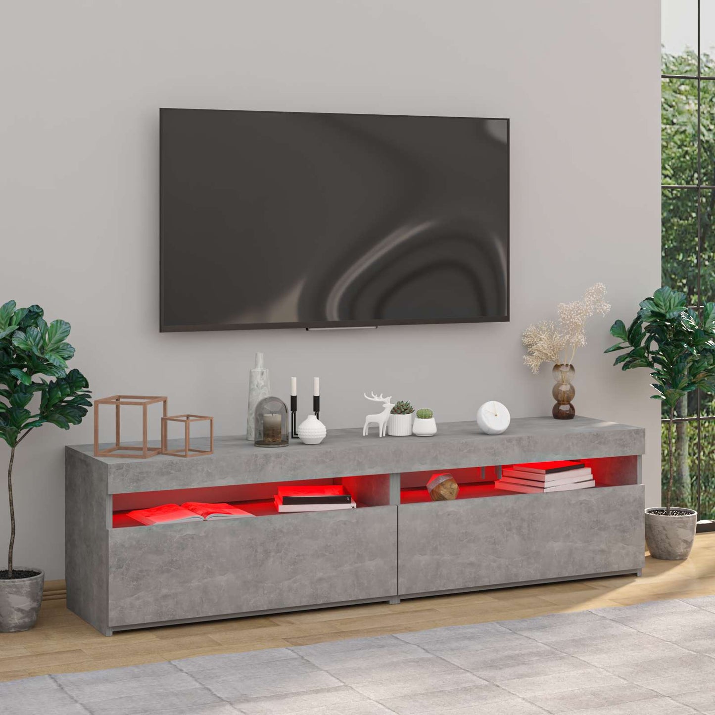 804400 vidaXL 2 Piece TV Cabinet Set with LED Lights Concrete Grey 75x35x40 cm