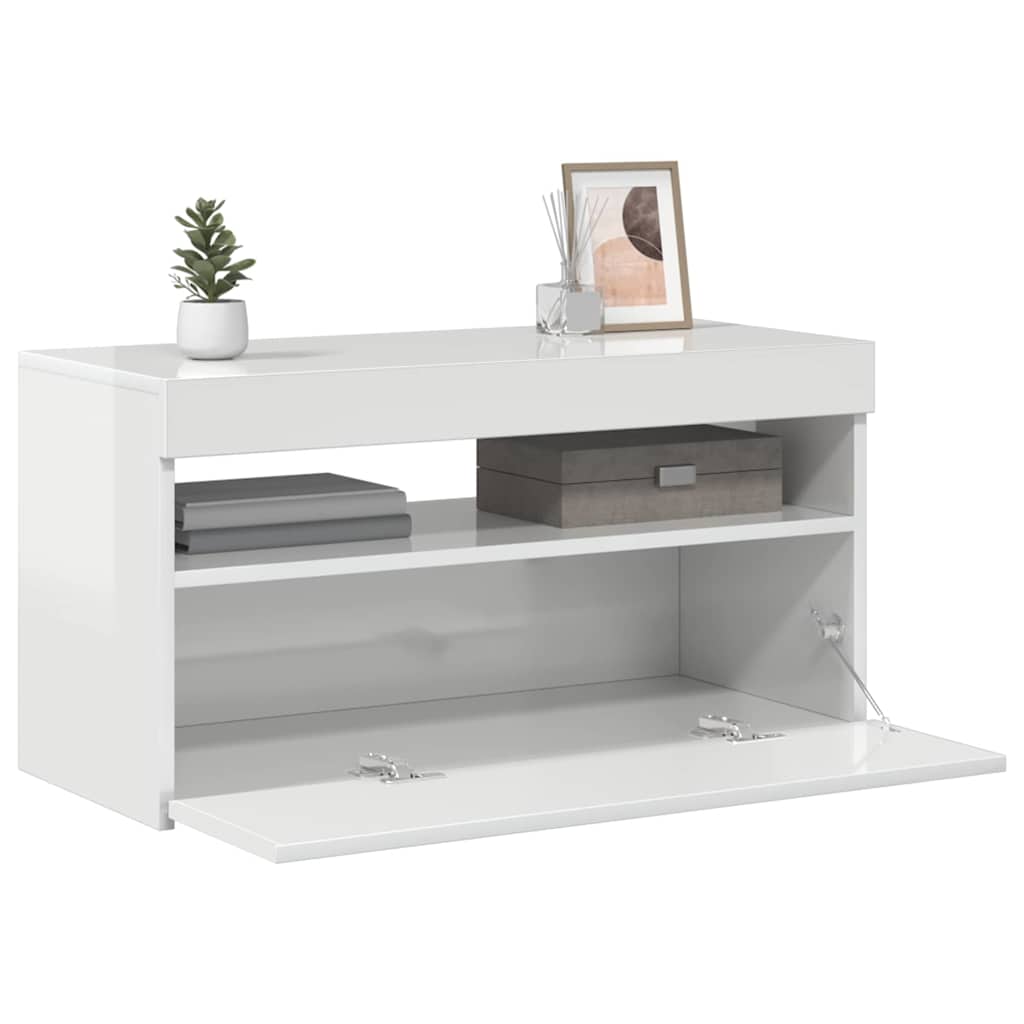 804403 vidaXL TV Cabinet with LED Lights High Gloss White 75x35x40 cm