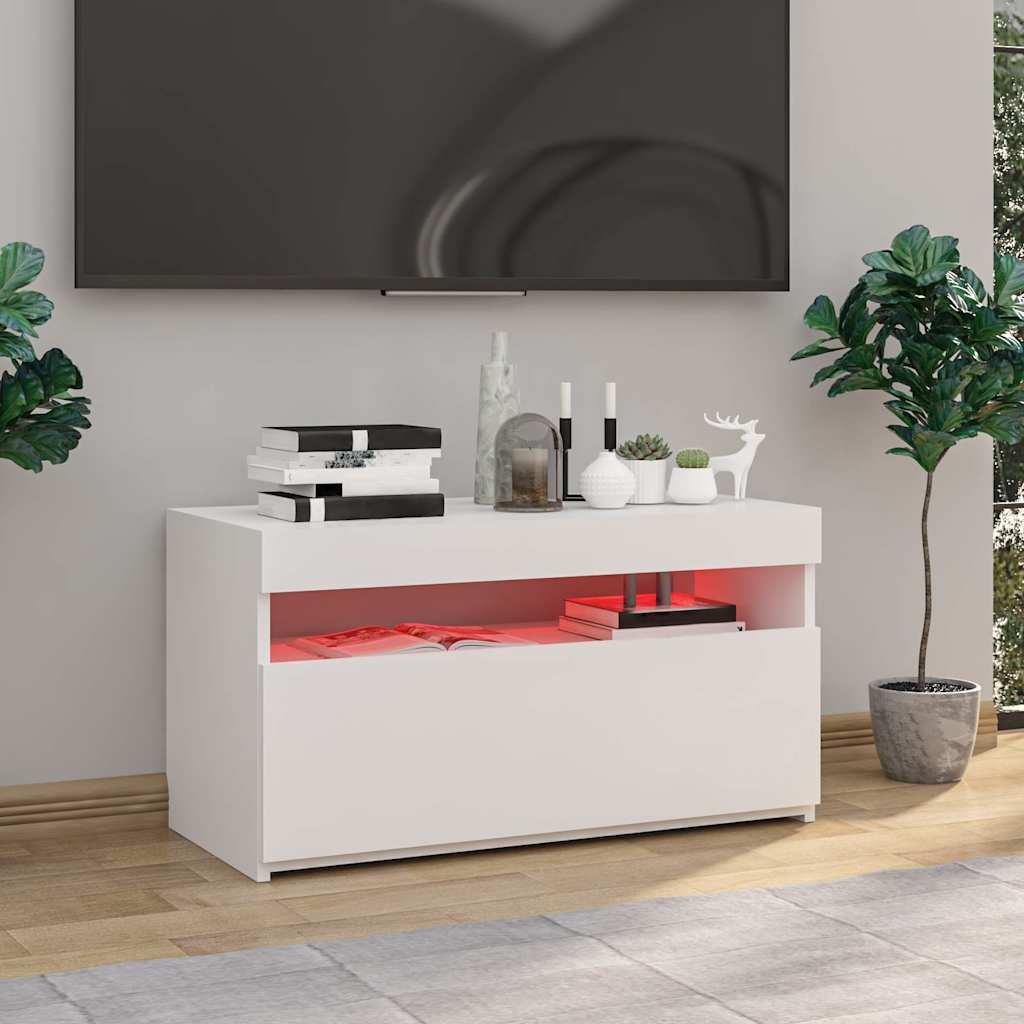 804403 vidaXL TV Cabinet with LED Lights High Gloss White 75x35x40 cm