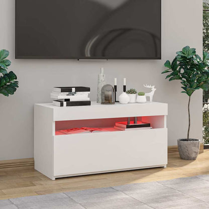 804403 vidaXL TV Cabinet with LED Lights High Gloss White 75x35x40 cm