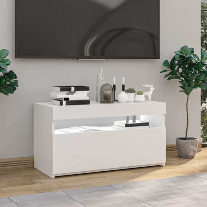 804403 vidaXL TV Cabinet with LED Lights High Gloss White 75x35x40 cm