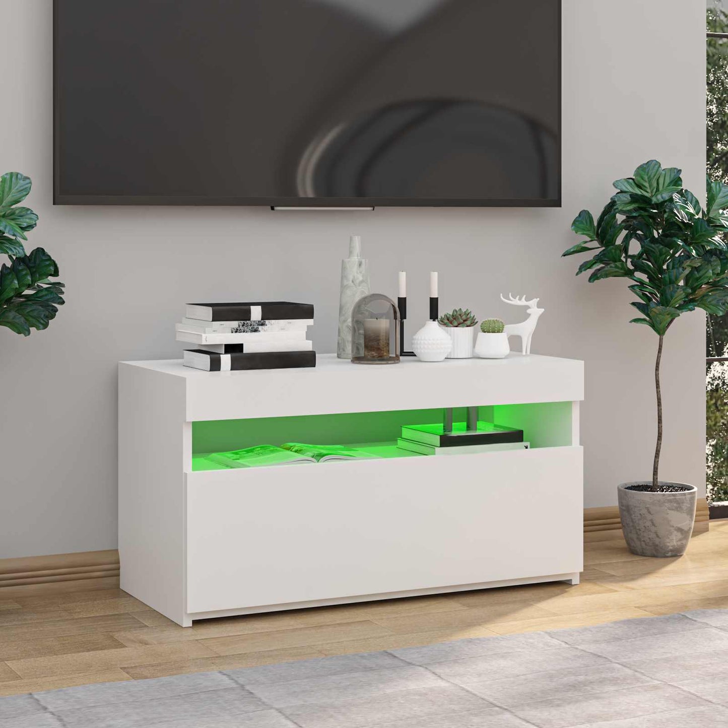 804403 vidaXL TV Cabinet with LED Lights High Gloss White 75x35x40 cm