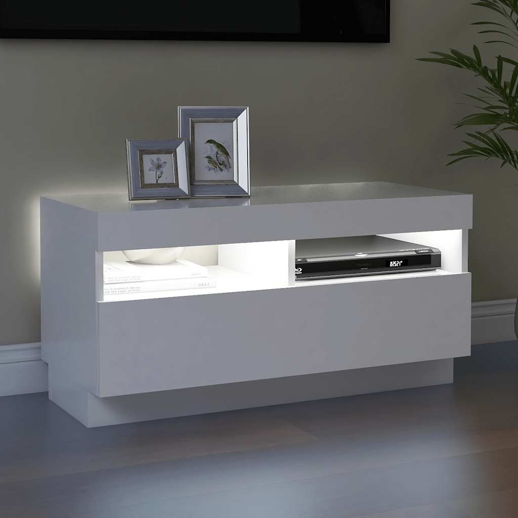 804445 vidaXL TV Cabinet with LED Lights White 80x35x40 cm