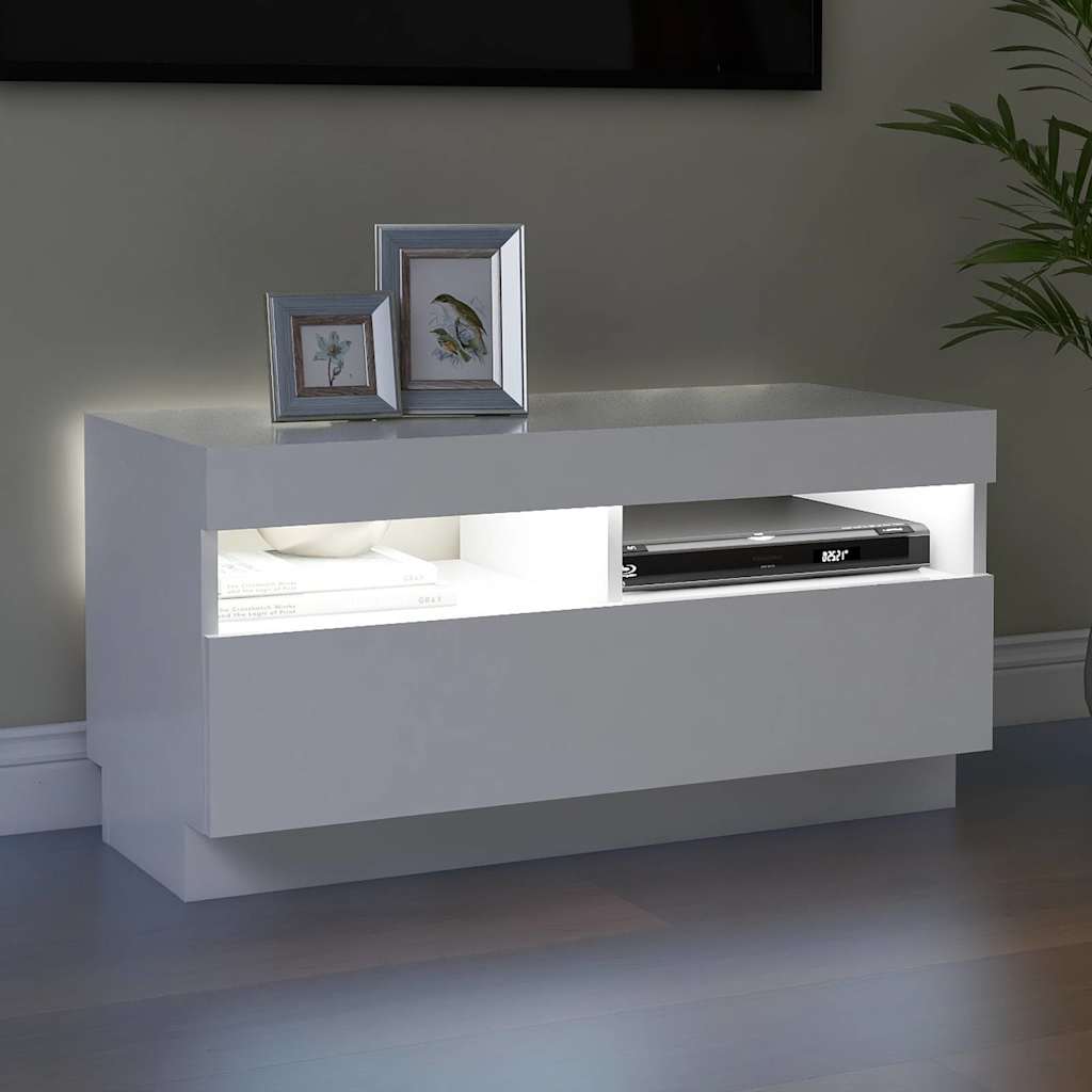 804445 vidaXL TV Cabinet with LED Lights White 80x35x40 cm