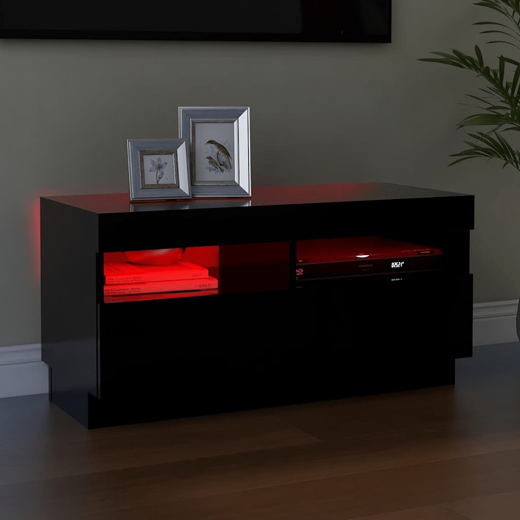 804446 vidaXL TV Cabinet with LED Lights Black 80x35x40 cm