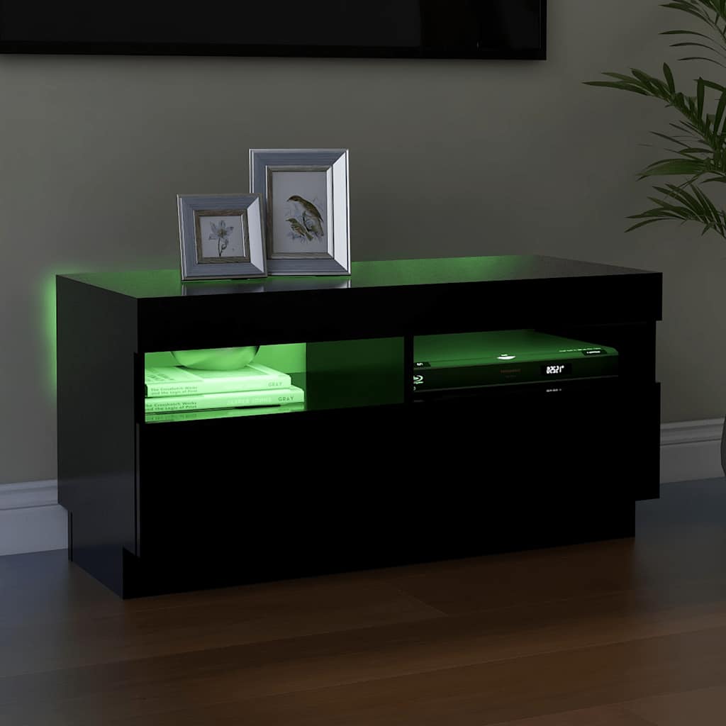 804446 vidaXL TV Cabinet with LED Lights Black 80x35x40 cm