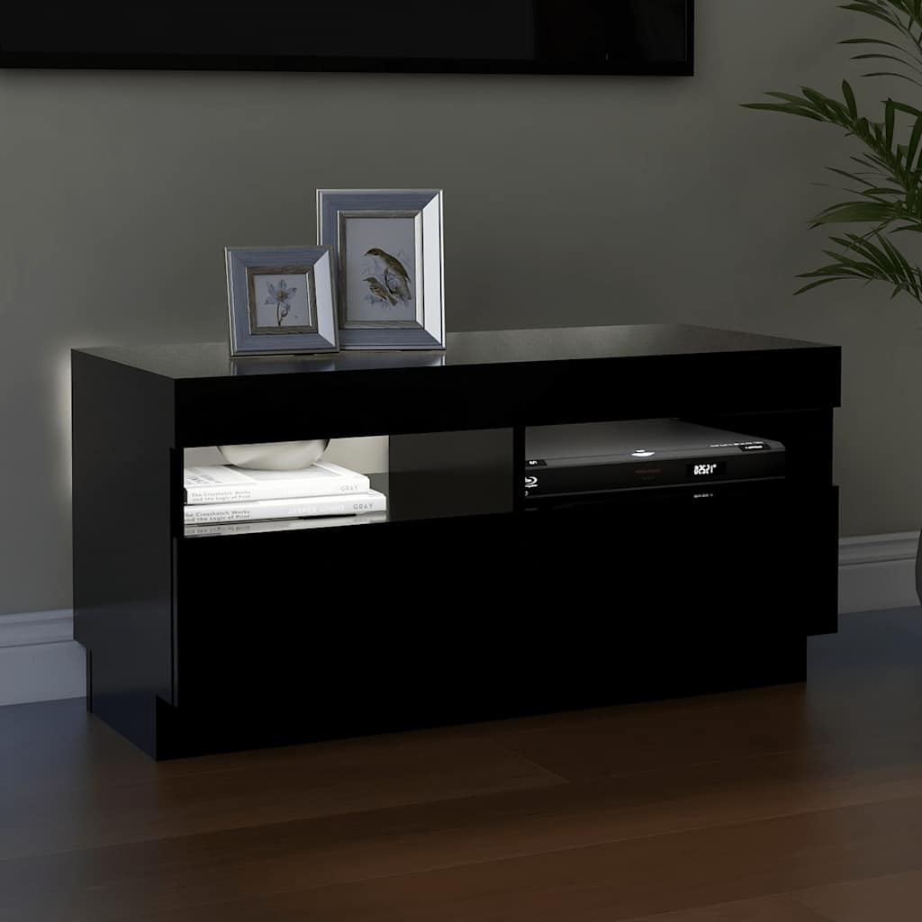 804446 vidaXL TV Cabinet with LED Lights Black 80x35x40 cm