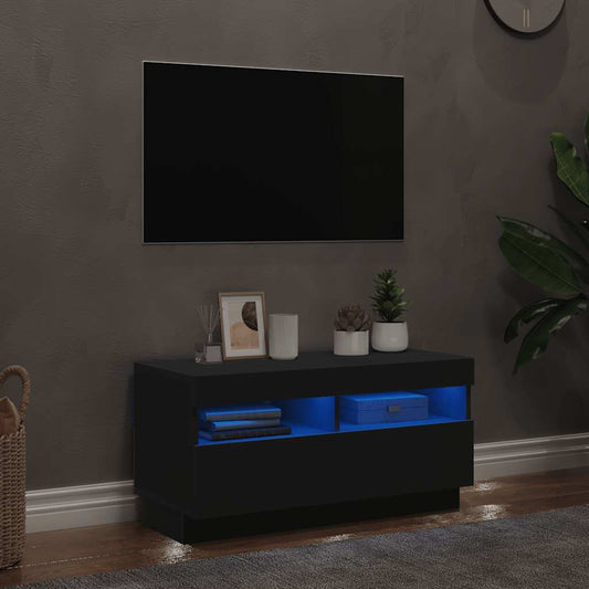 804446 vidaXL TV Cabinet with LED Lights Black 80x35x40 cm