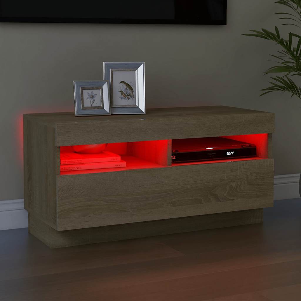 804448 vidaXL TV Cabinet with LED Lights Sonoma Oak 80x35x40 cm