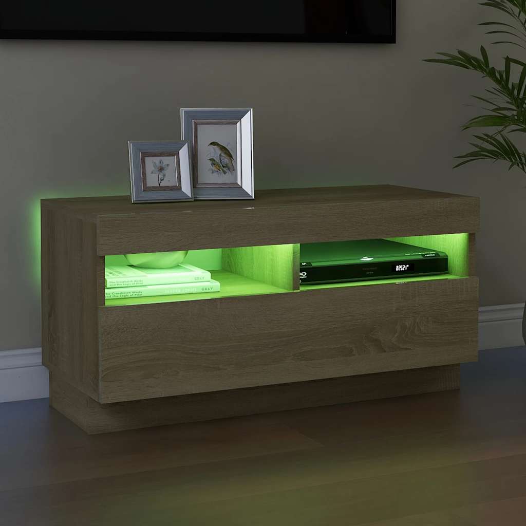 804448 vidaXL TV Cabinet with LED Lights Sonoma Oak 80x35x40 cm