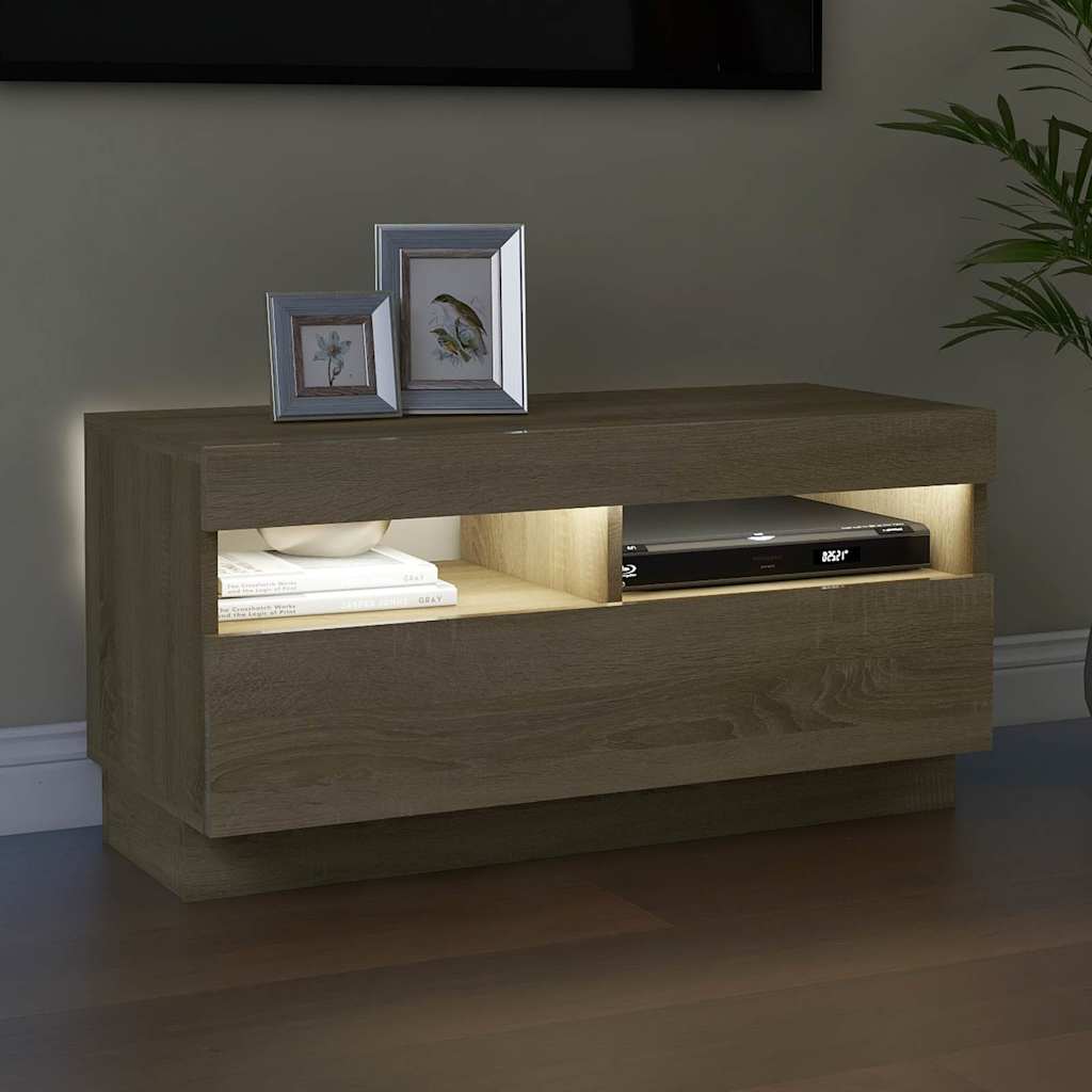 804448 vidaXL TV Cabinet with LED Lights Sonoma Oak 80x35x40 cm