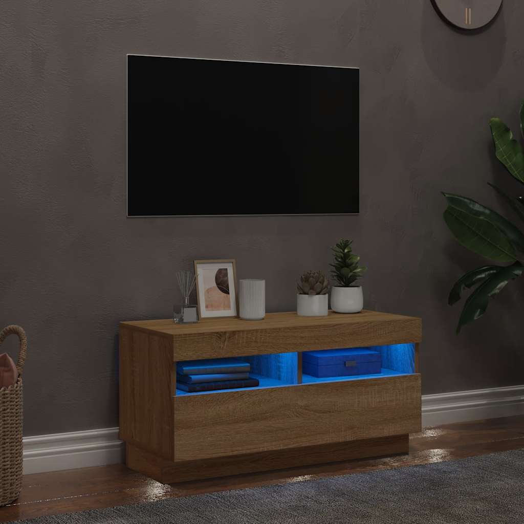 804448 vidaXL TV Cabinet with LED Lights Sonoma Oak 80x35x40 cm