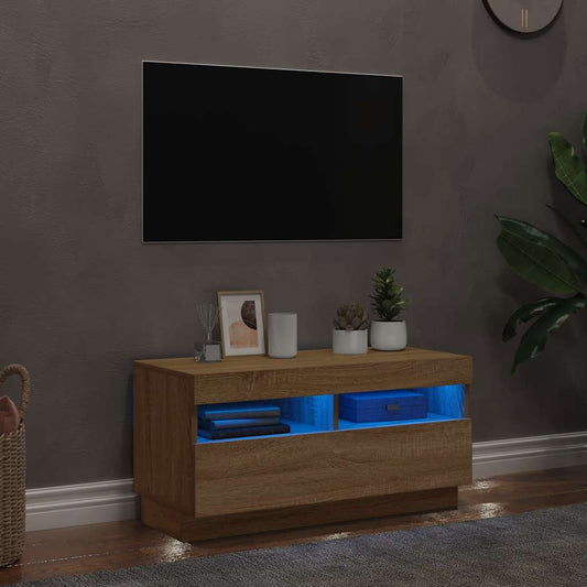 804448 vidaXL TV Cabinet with LED Lights Sonoma Oak 80x35x40 cm