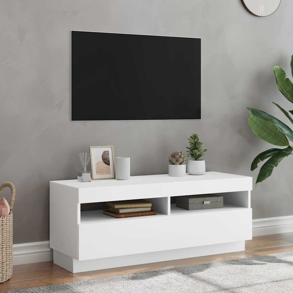 804454 vidaXL TV Cabinet with LED Lights White 100x35x40 cm