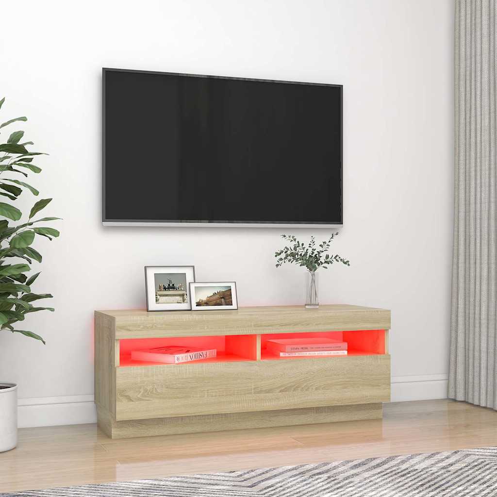 804457 vidaXL TV Cabinet with LED Lights Sonoma Oak 100x35x40 cm