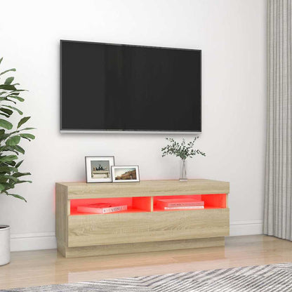 804457 vidaXL TV Cabinet with LED Lights Sonoma Oak 100x35x40 cm
