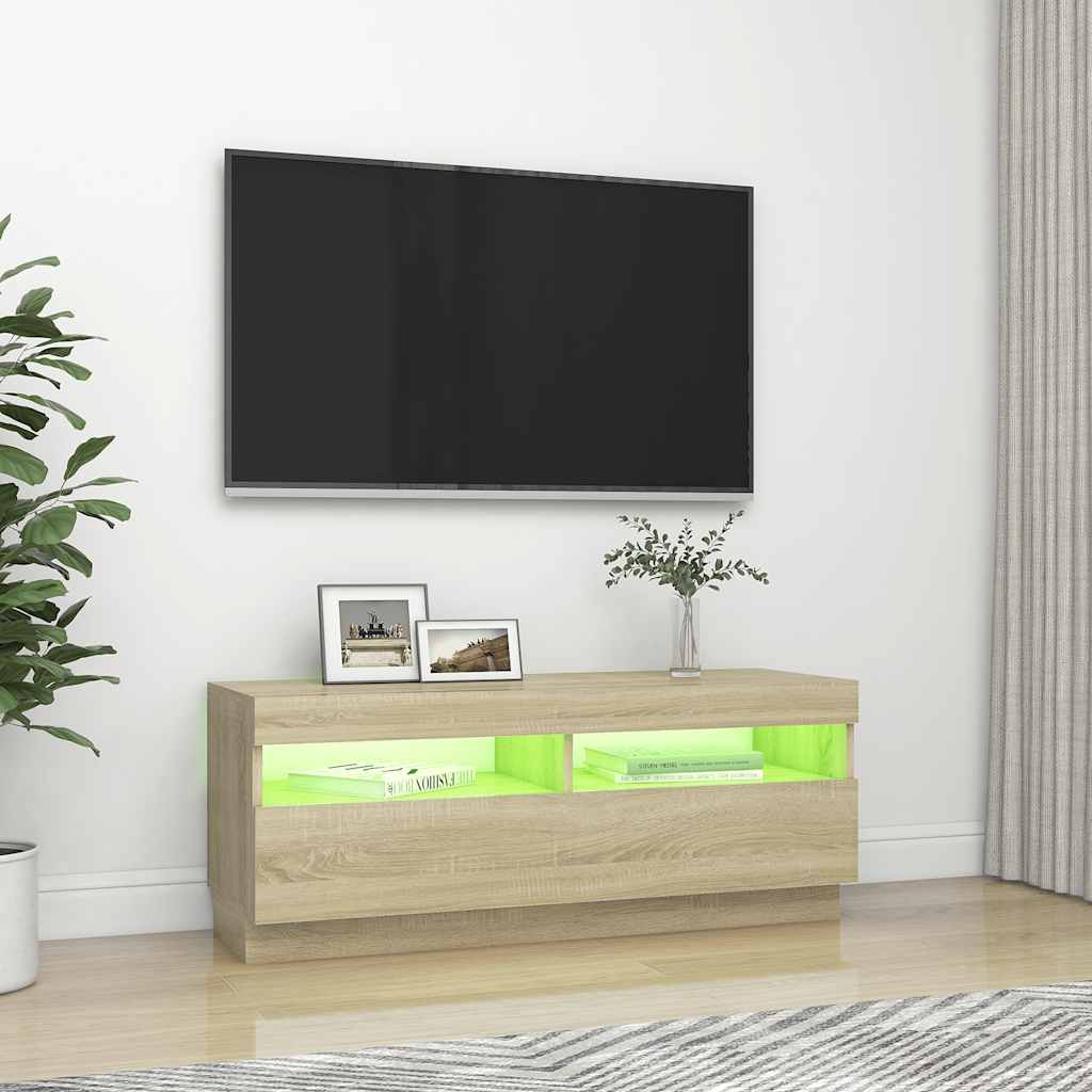 804457 vidaXL TV Cabinet with LED Lights Sonoma Oak 100x35x40 cm
