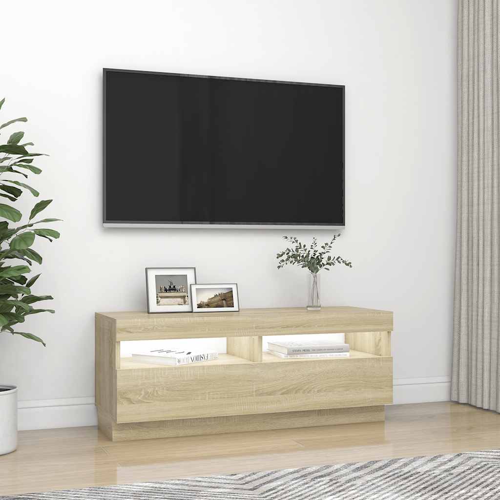 804457 vidaXL TV Cabinet with LED Lights Sonoma Oak 100x35x40 cm
