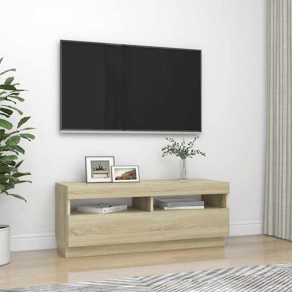 804457 vidaXL TV Cabinet with LED Lights Sonoma Oak 100x35x40 cm