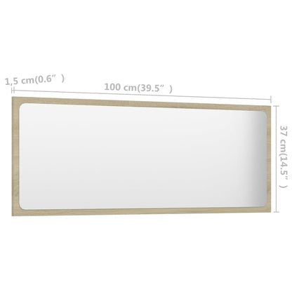804633 vidaXL Bathroom Mirror Sonoma Oak 100x1,5x37 cm Engineered Wood