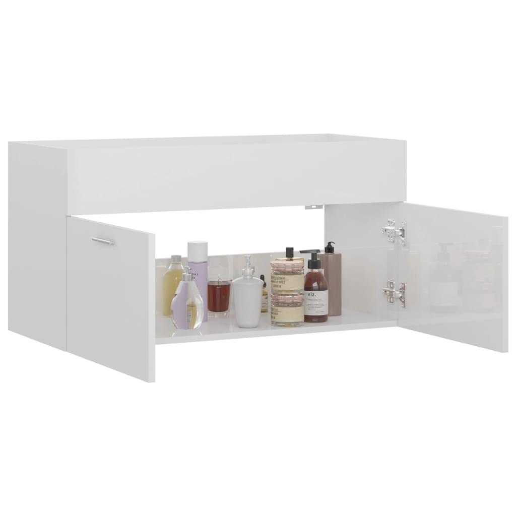 vidaXL Sink Cabinet | High gloss white | Engineered wood | Medium | Sink Cabinet