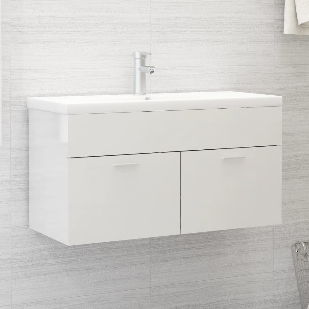 vidaXL Sink Cabinet | High gloss white | Engineered wood | Medium | Sink Cabinet
