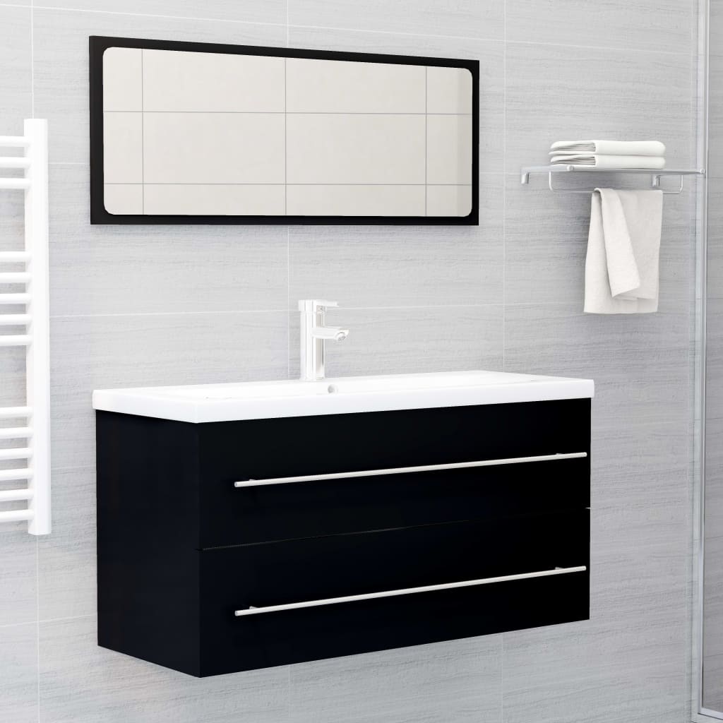 vidaXL Sink Cabinet | Black | Engineered Wood | 100 cm x 38.5 cm x 48 cm | Sleek