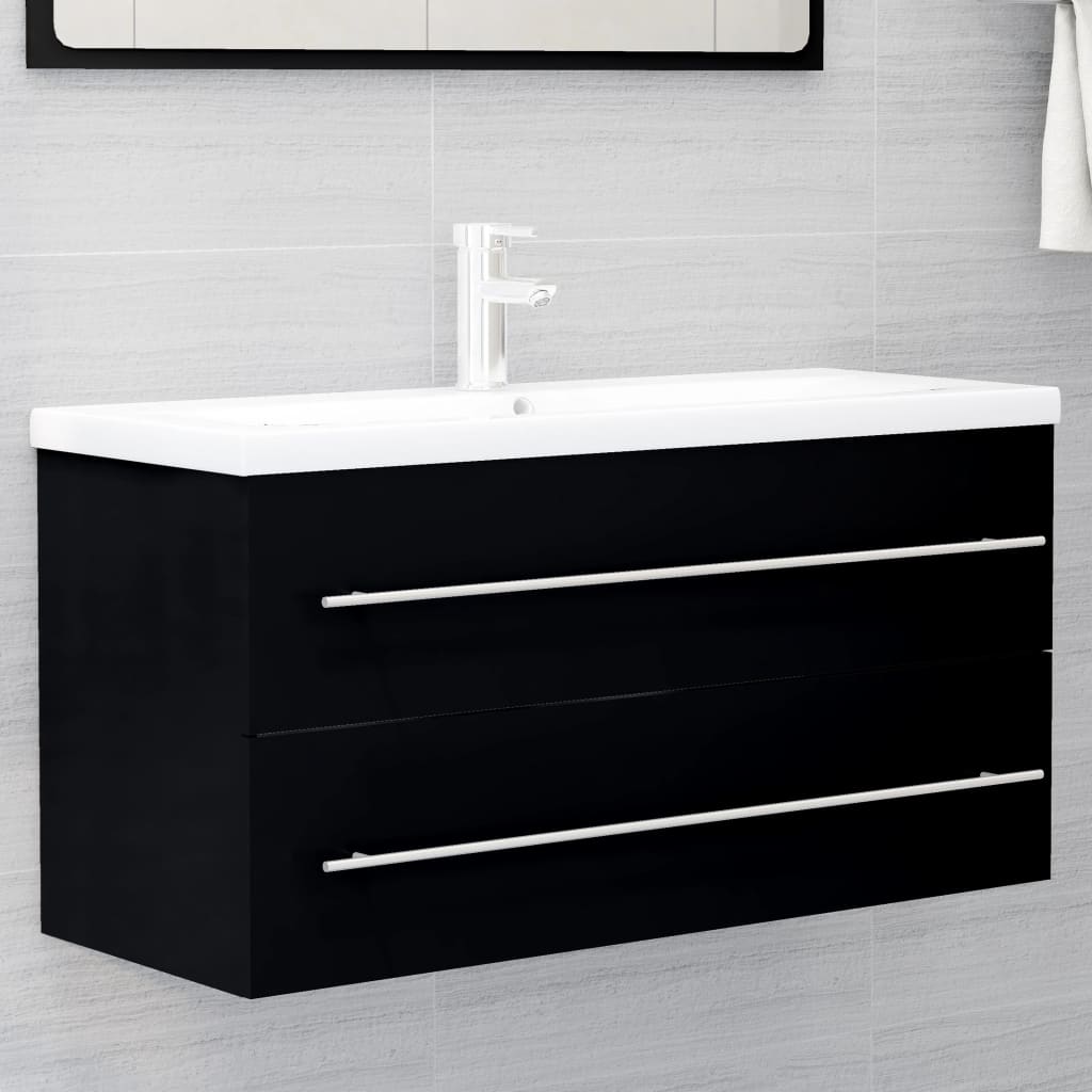 vidaXL Sink Cabinet | Black | Engineered Wood | 100 cm x 38.5 cm x 48 cm | Sleek