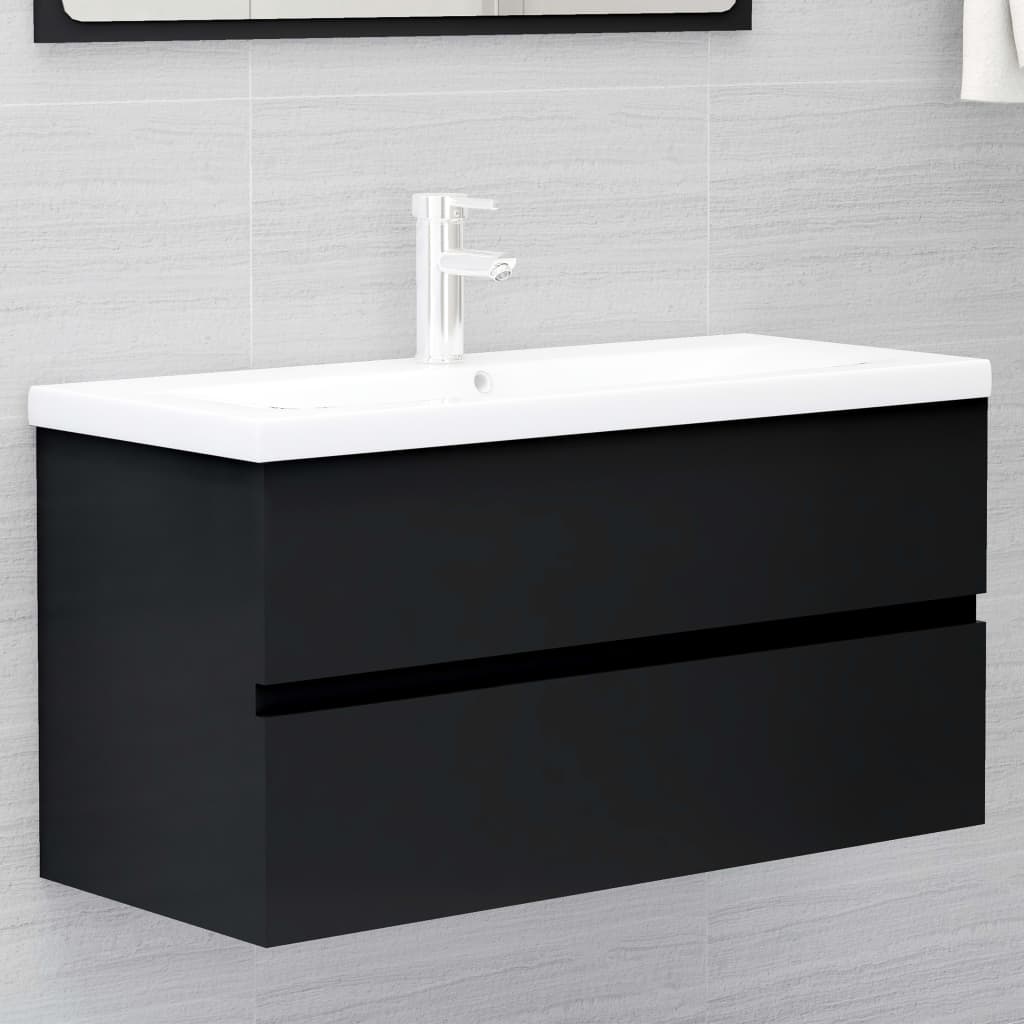 vidaXL Sink Cabinet | Black | Engineered Wood | 90 x 38.5 x 45 cm | Sink Cabinet
