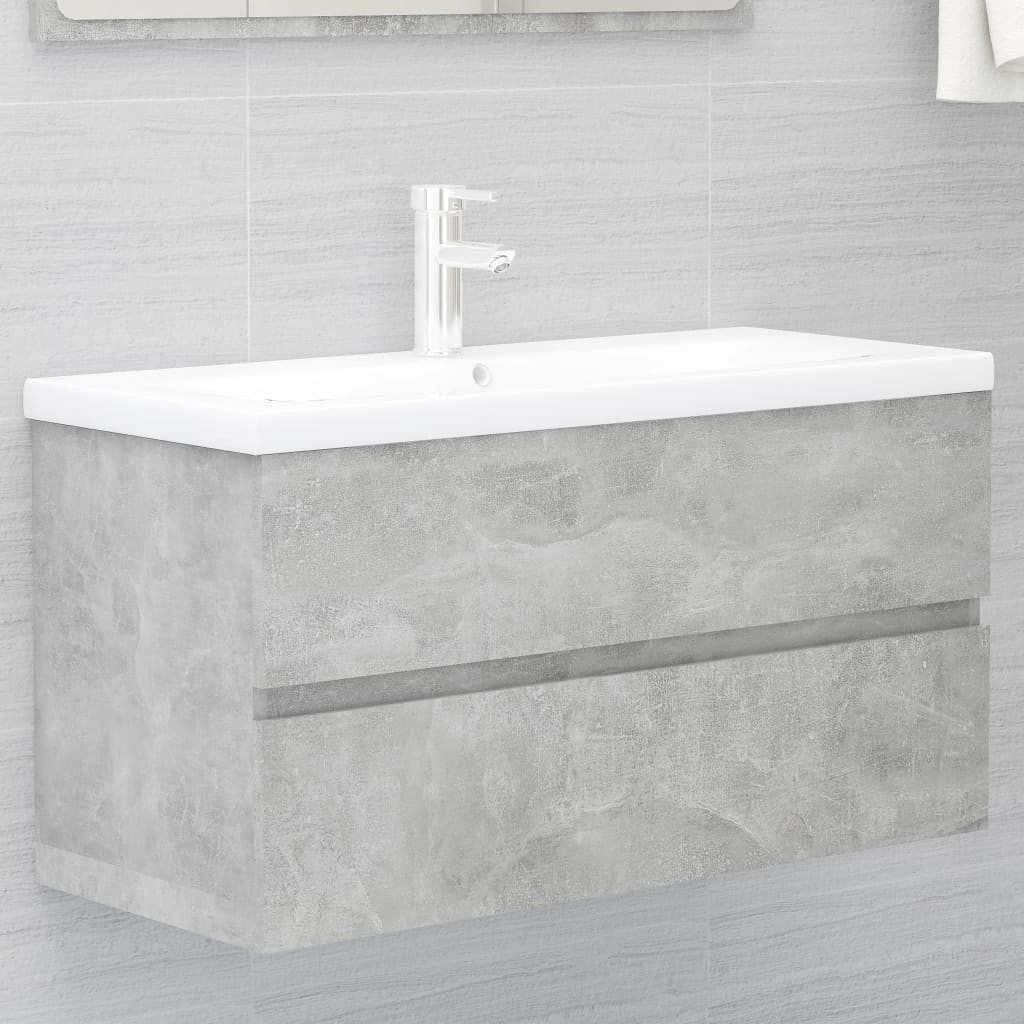 vidaXL Sink Cabinet | Concrete grey | Engineered wood | 90 x 38.5 x 45 cm
