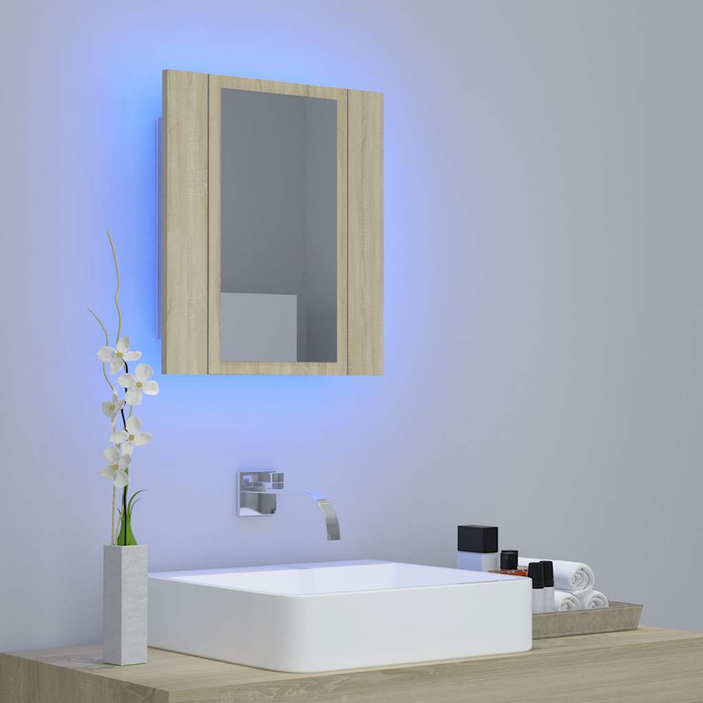 vidaXL LED Bathroom Mirror Cabinet Sonoma Oak 40x12x45 cm Acrylic