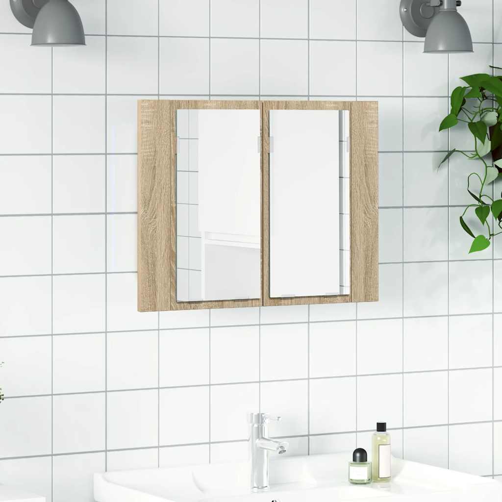 vidaXL LED Bathroom Mirror Cabinet Sonoma Oak 60x12x45 cm Acrylic