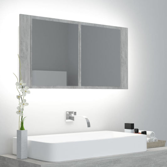 vidaXL Led Mirror Cabinet | Concrete grey | Engineered wood, Acrylic