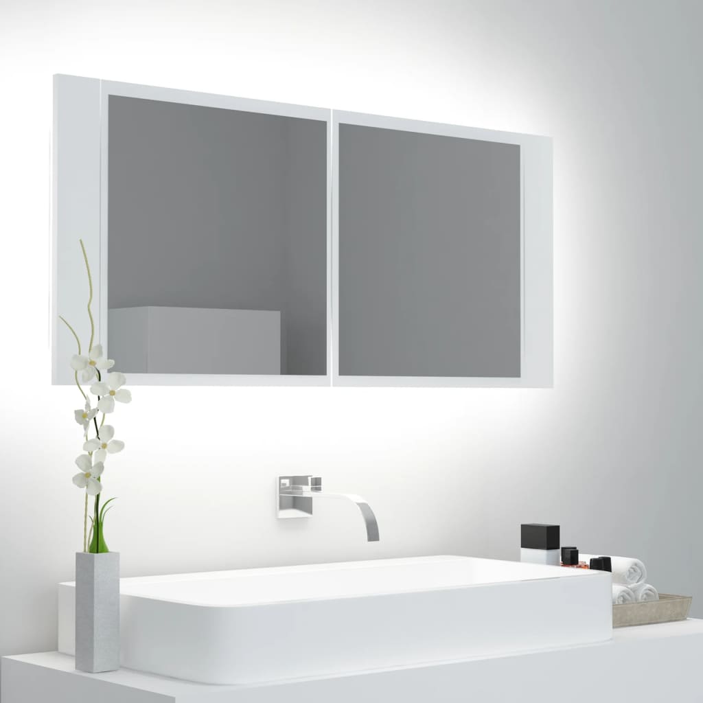 vidaXL LED Bathroom Mirror Cabinet White 100x12x45 cm Acrylic