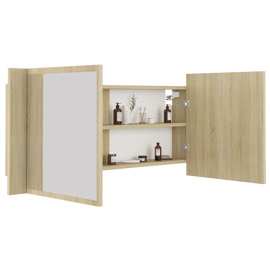 vidaXL LED Bathroom Mirror Cabinet Sonoma Oak 100x12x45 cm Acrylic