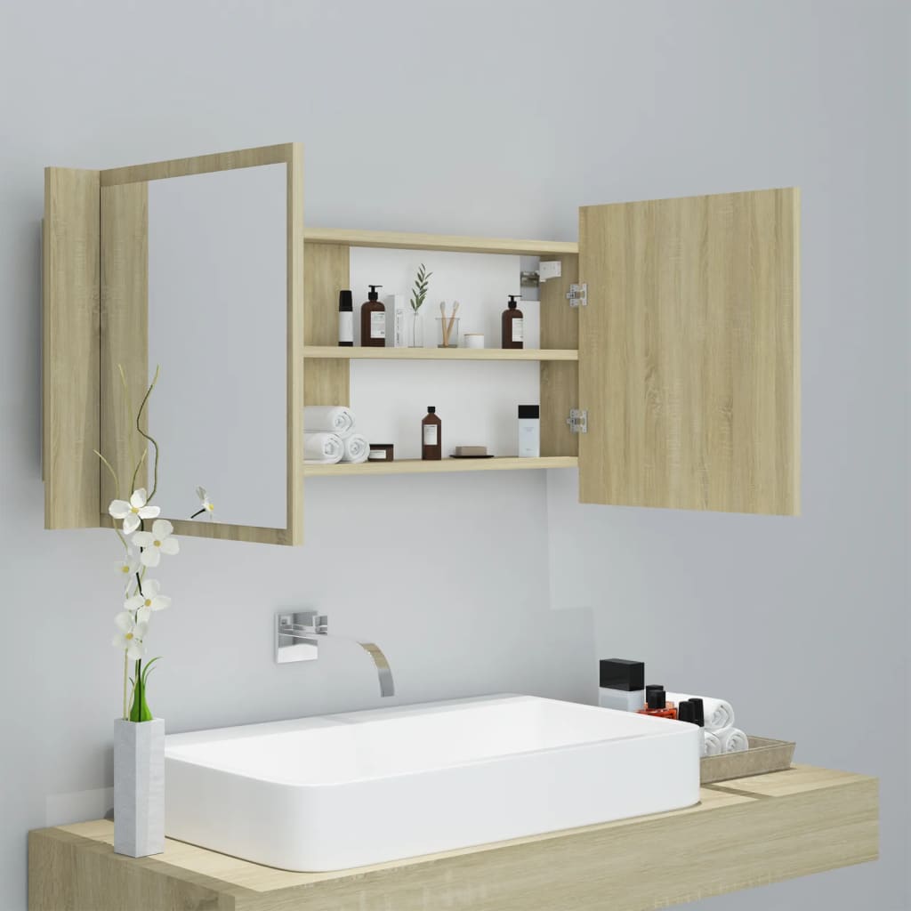 vidaXL LED Bathroom Mirror Cabinet Sonoma Oak 100x12x45 cm Acrylic