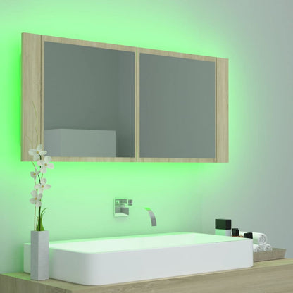 vidaXL LED Bathroom Mirror Cabinet Sonoma Oak 100x12x45 cm Acrylic