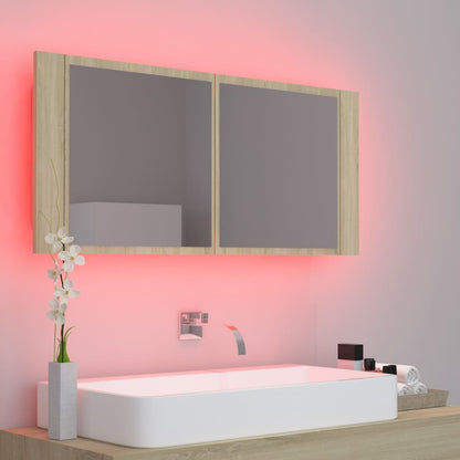 vidaXL LED Bathroom Mirror Cabinet Sonoma Oak 100x12x45 cm Acrylic