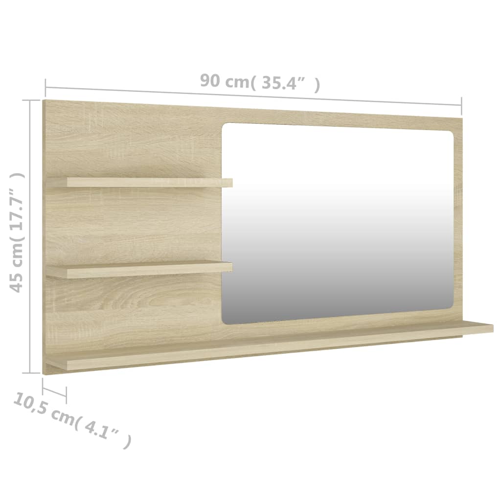 vidaXL Bathroom Mirror Sonoma Oak 90x10.5x45 cm Engineered Wood