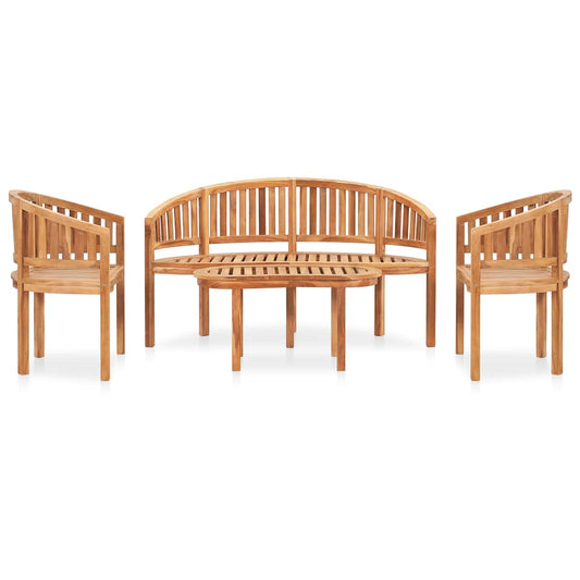 3059962 vidaXL 4 Piece Banana Garden Lounge Set Solid Teak Wood (48019+48021+48027)